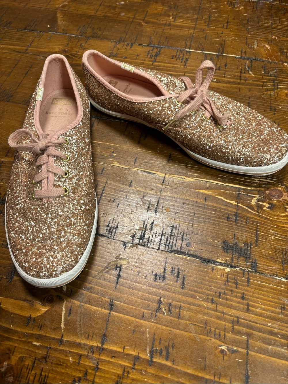 Keds Rose Gold Glitter Lace-Up Sneakers - Picture 2 of 5